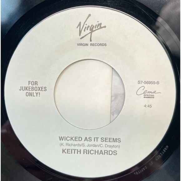 Keith Richards Eileen / Wicked as it Seems 45 Vinyl 90s Rock Jukebox Virgin - Picture 2 of 6